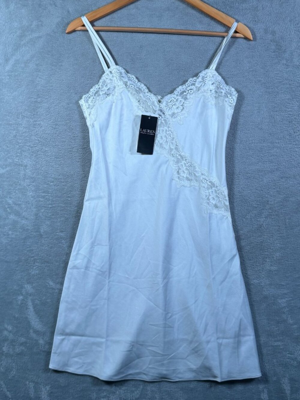 Lauren Ralph Lauren Chemise Womens XS Ivory Lace Trim Slip Nightgown Bridal